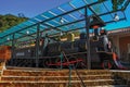 View of old locomotive in disabled train station at Monte Alegre do Sul.
